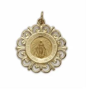 COLLANA MEDAGLIA IN FILIGRANA ROTONDA MIRACOLOSA FINITURA BORDO LUCIDO ORO 14K - Foto 1 di 1