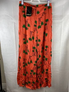 Collectif Trousers UK 14 L Alizee Palm Beach Orange Wide Leg - Picture 1 of 13