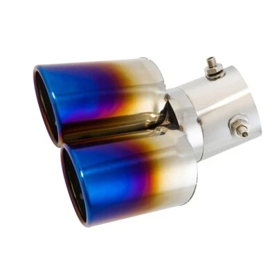 Rear Dual Exhaust Pipe Tail Muffler Tip Blue Tailpipe Stainless Steel Bolt On US - Image 1 of 4