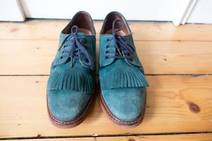 Hudson London 100% Suede Teal Blue Fringe Lace-up Shoes Flats Brogues UK 4 EU 37 - Picture 1 of 11
