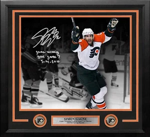 Simon Gagne Flyers GWG Game 7 Autographed 16x20 Framed Photo w/Date JSA PSA Pass - Picture 1 of 1