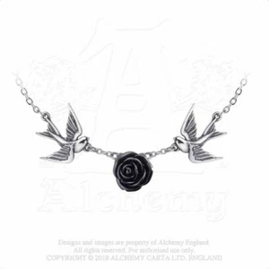 Rockabilly Gothic Anhänger Schwalben Amulett Rose Talisman Schwalbe ALCHEMY P841 - Bild 1 von 3
