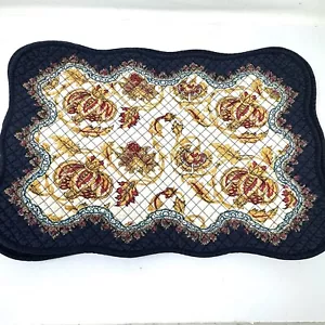 Navy Gold Elegant Baroque Scalloped Quilted Placemats Reversible Lot 4 - Picture 1 of 5