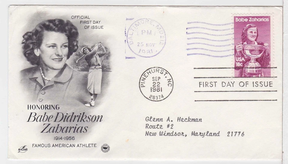 TurtlesTradingPost- Babe Didrikson Zabarias - 1981 - FDC #1932- Artcraft Variety - Image 1 of 1
