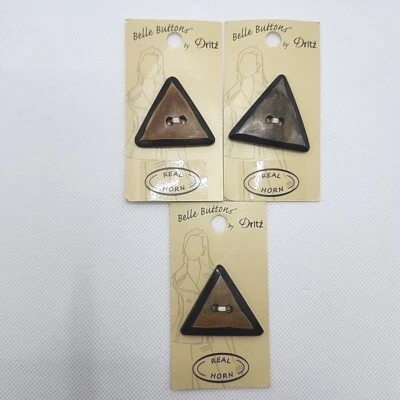 Lot Of 3 Dritz Belle Button Real Horn Large 1 9/16" 40mm Flat Brown Triangle - Image 1 of 4