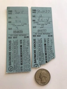 2 Tickets to 1976 and 1977 Baltimore Orioles Games vs. Yankees, Indians - Picture 1 of 2