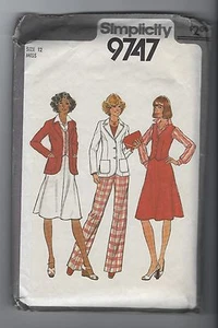 Vtg Simplicity 9747 Misses Jacket Vest Skirt Pants Pattern Sz 12 Vtg 1980s - Picture 1 of 2