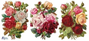 VIOLETTE STICKER - TRIPLE ROSE BUSH FLORALS - 7 3/4" x 3 3/4" 19.5 cm x 9.5cm - Picture 1 of 1