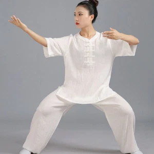 Womens Chinese Kung Fu Tai Chi Uniform Suit Martial Arts Uniform T-shirt Outfit - Picture 1 of 9