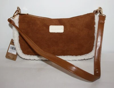 Bolso de Hombro Bearpaw Marrón Gamuza con Borde Sherpa Nuevo Con Etiquetas Foto 1 de 4
