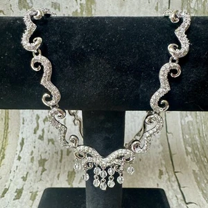 "Collar gota vintage de diamantes de imitación de cristal tono plata Swarovski 19"" 48 gramos" - Imagen 1 de 9