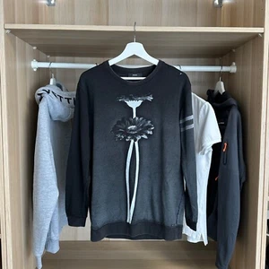 Diesel Womens Flower Print Sweatshirt Size S Loose Black Grey Graphic Crew - Picture 1 of 5