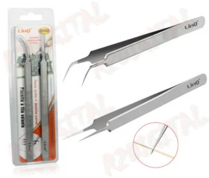 SET PINZETTE A FILO IN ACCIAIO INOX ANTISTATICA DRITTA CURVA PRECISIONE CUCINA - Picture 1 of 2