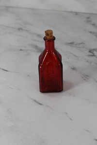 Vintage Red Cathedral Electric Tonic Chief Wahoo Mini Glass Bottle with Cork - Picture 1 of 4