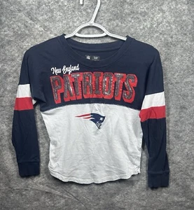 New England Patriots Girls Shirt 7 8 Blue Red Sequins Sparkly Long Sleeves Soft - Picture 1 of 10