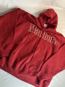 Vintage 80s Marlboro Hoodie Sweatshirt Mens M Red Pullover Pocket USA - Picture 1 of 8