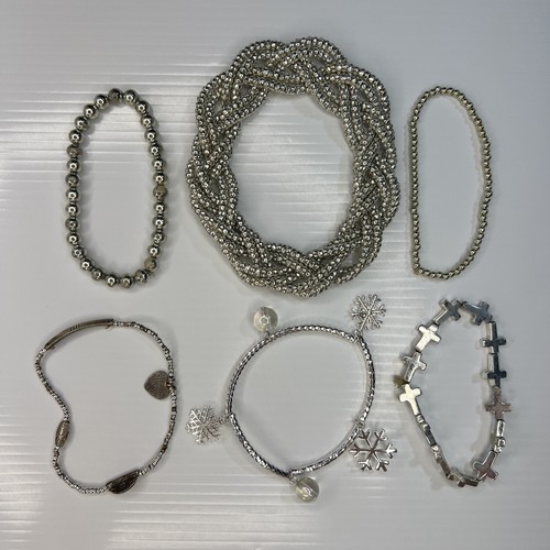 VALENTINO Lotto Bracciali Retrò Tono Argento Perline Boho Hippie Croce Fiocco di Neve Cuore Tessuto