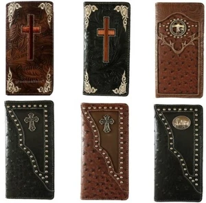 Cross, Cross Praying Cowboy Men Western Wallets Bifold Check Book Style - Picture 1 of 11