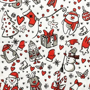 Christmas Fabric - Cute Red Grey Santa Penguin Snowman - Craft Fabric Material - Picture 1 of 5
