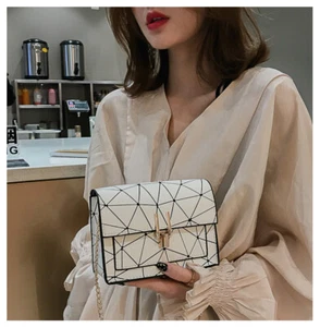 Luxury Ladies Like Oblique Laser Stitching Small Bag Lock Clasp Clutch-White - Picture 1 of 9
