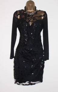 Lipsy Black Sequin Bodycon Dress 12 Party Lace Embroidered Occasion Wedding - Picture 1 of 17