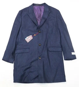 Abrigo Top Robert Graham Para Hombre Ajuste A Medida Mezcla Lana Sarga Azul Marino - Imagen 1 de 4