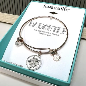 Daughter Gift Love This Life Stainless Steel Bracelet Charms Charm Bangle Boho - Picture 1 of 6