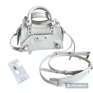 Balenciaga 2021 Croc Embossed White Neo Mini Classic City Bag Silver Hardware - Picture 1 of 21