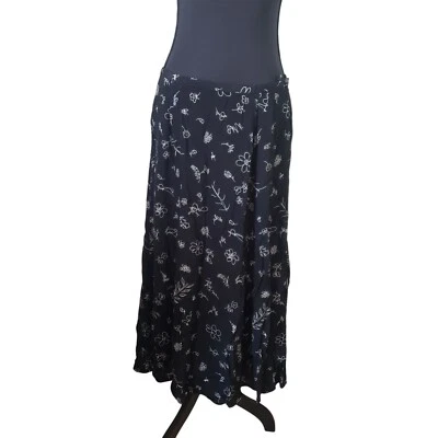 Falda midi larga floral negra vintage para mujer talla 12 Petite Grunge Fairy Boho Foto 1 de 4