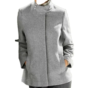 Damen Wolljacke mit Stehkragen Kurzmantel Herbst/Winter hellgrau meliert Gr. 38 - Bild 1 von 3
