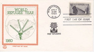 POSTAL HISTORY-1960 FDC WORLD REFUGEE YEAR ISSUE TRI-COLOR CACHET D.C. CANCEL - Picture 1 of 1