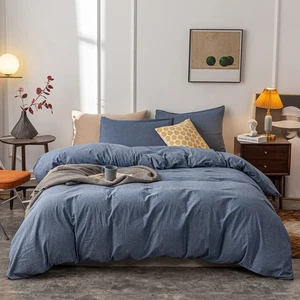 Janlive Washed Cotton Duvet Cover Full Ultra Soft 100% Cotton Solid Color Nav... - Picture 1 of 6