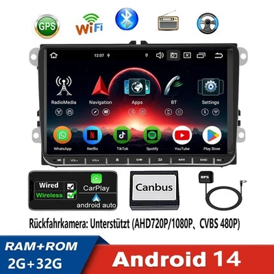 9 Zoll Autoradio Wireless CarPlay  Android 14 GPS Navi Für VW Golf VI 2008-2013 - Bild 1 von 4