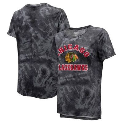 Women's Majestic Threads Black Chicago Blackhawks Boyfriend Tie-Dye Tri-Blend - Image 1 of 3