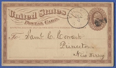 UX3/S2f SP-45  1874 1c Postal Card, Used VF, Freehold, NY - Big Hole variety - Image 1 of 2