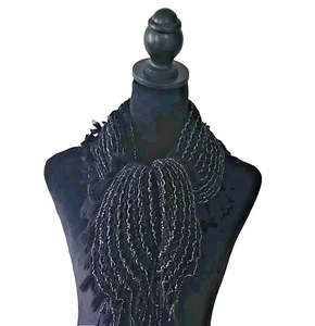 Extra Long 100 x 5" Stretch Scarf/Wrap Black and Sliver Lurex with Tassel Detail - Picture 1 of 10