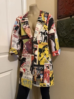3 Sisters Stylish 80s/90s Fashion Print Long Blazer Coat Size L 3/4 Sleeves - Image 1 of 4