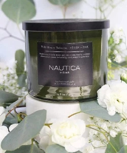 Nautica Scented Candle Honey Tobacco Soy Wax Blend 3-Wick Jar Slow Burn Large - Picture 1 of 3