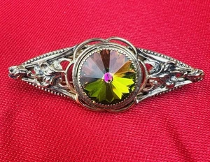 Filigrane Vintage Brosche goldfarben Whiting & Davis Wassermelone Rivoli Strass - Bild 1 von 4
