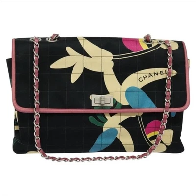 CHANEL Chain Choco Bar Shoulder Bag Canvas Black Silver CC Authentic - Image 1 of 4