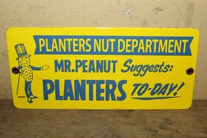 Vintage Planters Nut Department Mr. Peanut Candy Store Porcelain Metal Sign - Picture 1 of 5