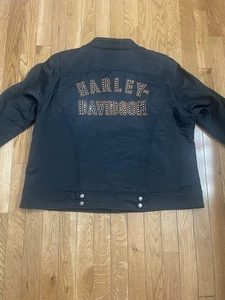 Women Sz 1W HARLEY DAVIDSON Jacket BLACK CROP ORANGE RHINESTONE BACK LOGO Bling - Picture 1 of 17