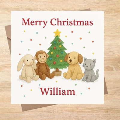 Jellycat Personalised Christmas Card Cute Animal plush Greeting Card 150mm-150mm