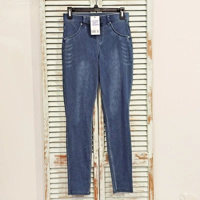 NWT HUE Womens S Ultra Soft Steely Blue Wash High-Waisted Denim Legging Jegging - Image 1 of 4