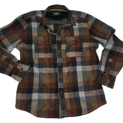 Jeremiah Shirt Mens Medium Brown Plaid Wool Blend Flannel Button Down M - Image 1 of 4
