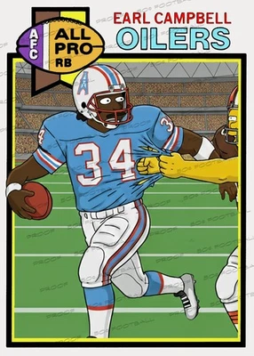 Earl Campbell Homer's Heroes Simpsons 1979 Rookie Custom Trading Card Oilers - Image 1 of 2