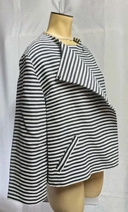 Chico's Cape Jacket Blazer Striped Textured Black White Sz 3 XL 16 MCM Retro - Picture 1 of 22