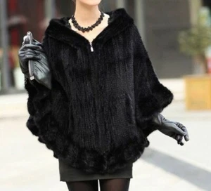 Mantellina giacca artigianale pelliccia Visone nero in Tricot cerimonia elegante - Foto 1 di 6