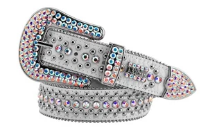 BB Simon Kish Belt Aurora Borealis Crystal White Rap 30 32 34 36 38 40 42 - Picture 1 of 6