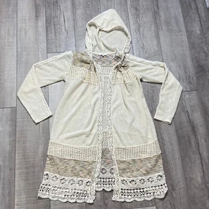 Miss Me Women’s Hooded Pieced Cardigan Sweater Cream Size Small - Picture 1 of 12